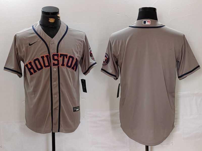 Mens Houston Astros Blank Grey With Patch Cool Base Stitched Baseball Jersey